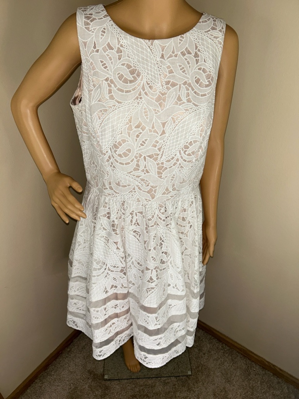 Eliza J White Lace Sleeveless Midi Dress